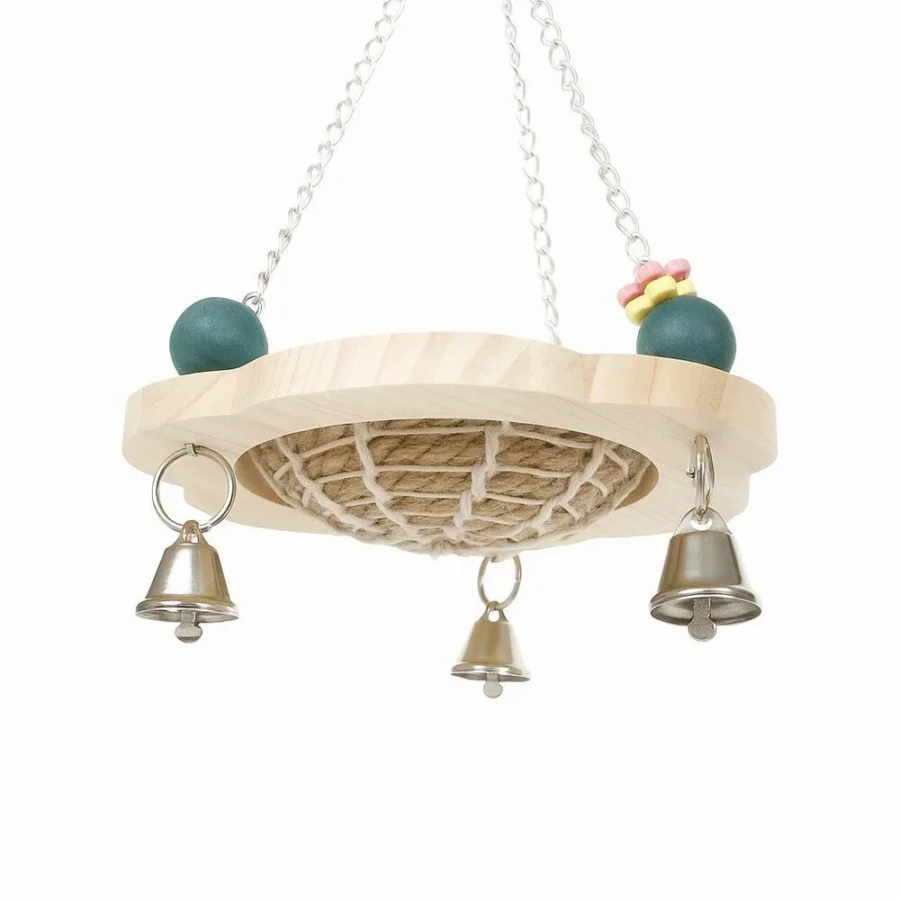 Blossom Bell Nest Swing – Hanging Bird Toy with Woven Rope Perch